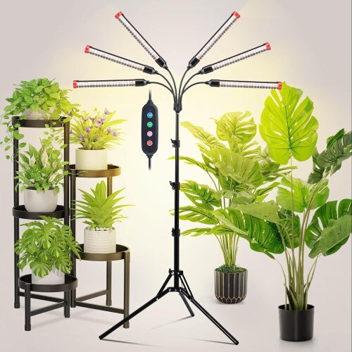 54 Watt Grow Lights for Indoor Plants with Stand, Standing Tall Plant Light, 4,8,12,16,20H Timer, Full Spectrum Bonsai Tree Grow Light, 24"-64" Adjustable Tripod Stand Plant Growing Lamps