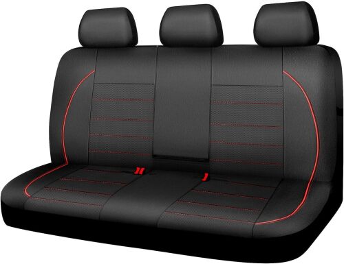 CAR PASS Leather Back Seat Cover, Piping Waterproof Bench Seat Cover, Rear Seat Cover Universal Fit for Cars Sedans SUVS Truck 95% Automotive Interior Backseat Car Covers (Rear, Black and Red)