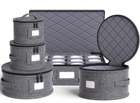 YearningHome China Storage Containers ,Hard Shell Box with Felt Dividers for Dishes,Dinnerware,Plates,Mugs,Wine and Glasses,Mugs,Stackable Fine China Storage for Moving and Packing 5 Piece,Grey