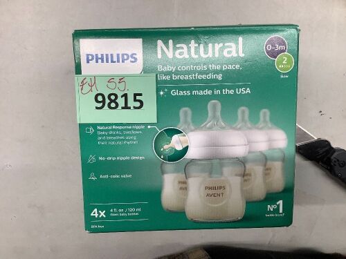 Philips Avent Natural Glass Baby Bottles with Natural Response Nipples (Slow Flow, Flow 2), 4oz, 4-pack, SCY910/04