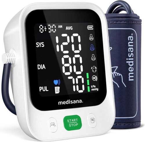 Medisana Blood Pressure Monitor with 2x199 Sets Memory, Medisana Automatic Upper Arm Blood Pressure Monitor for Home Use, 4.5" Color LED Backlit Display, Adjustable Large Cuff, Home Hypertension Detector