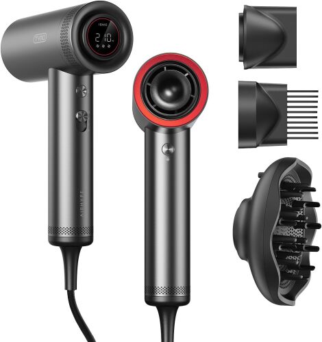 TYMO Hair Dryer with Diffuser for Women - 1500W Professional High Speed Blow Dryer with Comb, 110,000RPM Fast Dry, 200 Million Ionic Hairdryer, 4 Temps & 3 Speeds, 8 Ft Cord for Salon, Metal Gray