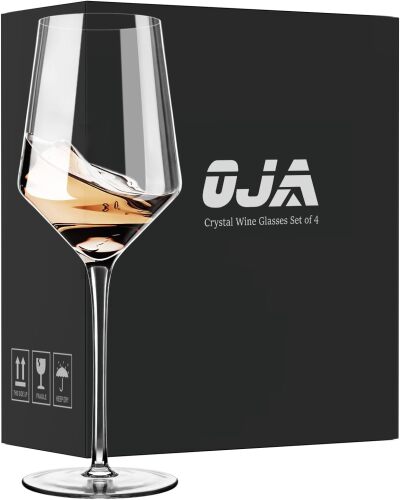 OJA White Wine Glasses Set of 4- Modern Crystal Hand Blown Wine Glass-15 oz,Thin Rim,Long Stem,Perfect for Red or White,Daily Use,Unique Wedding Anniversary or Birthday Gift