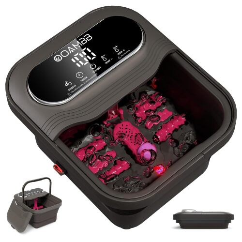 OOAMBB Collapsible Foot Spa with Heat, Bubble and Temp Control, Foot Bath Massager with XL Touch Screen and Massage Rollers, Foot Soaking Tub, Pedicure Foot spa for Stress Relief (Grey)