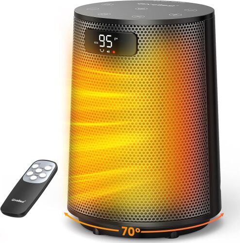 GiveBest Space Heater, Electric Portable Heaters for Indoor Use with Thermostat and Remote, 70°Oscillation, Digital Display, 12H Timer, 1500W PTC Ceramic Fast Safety Heat for Office Bedroom Home Desk