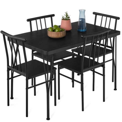 5-Piece Indoor Modern Metal Wood Rectangular Dining Table Furniture Set w/ 4 Chairs - Black