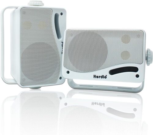 Herdio 3.5" Outdoor Bluetooth Speakers Wired Waterproof, 200W 3 Way Upgrade Premium Wall Mount Speakers, Durable Mountable Loud Sound System for Patio Indoor Deck Garage (White Pair)