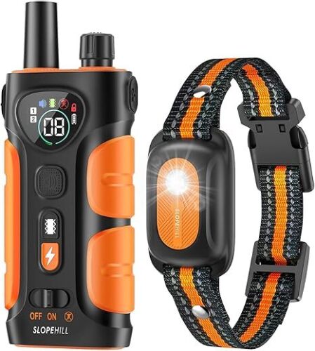 SLOPEHILL Shock Collars, 4200FT Dog Training Collar with Remote, IPX8 Waterproof E-Collar Featuring Beep, Vibration, Shock, Flash Light, No-Shock Mode, fit for Small Medium Large Dogs Orange