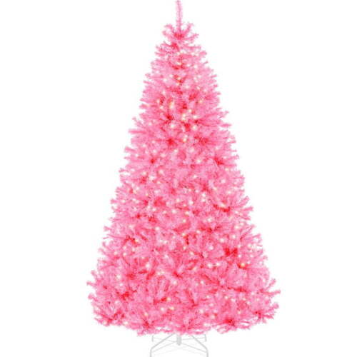 4.5ft Pre-Lit Pink Christmas Tree, Artificial Holiday Decoration w/ 362 Branch Tips, 175 Lights