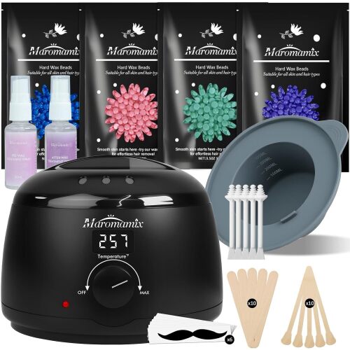 Waxing Kit -Digital Wax Warmer Machine for Hair Removal with 4 Packs of Hard Wax Beads & Silicone Pot for Full Body, Legs, Face, Eyebrows, Bikini, Brazilian at Home Waxing Kit for Women Mothers Day