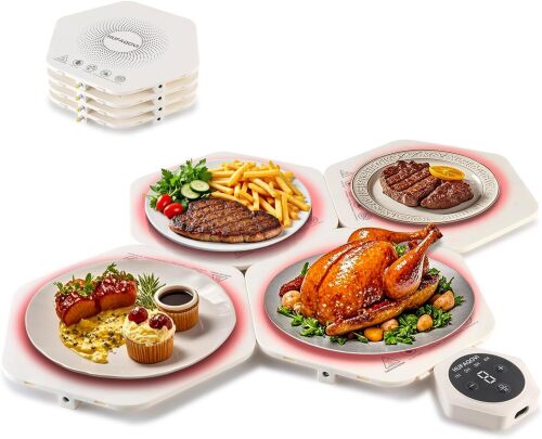 Food Heating Pad - Fast Heating Silicone Electric Tray, Level 4 Temperature Rise, Protect Table, Roll Up Self-Service Hot Plate Heating Pad, Portable Food Warmer for Party and Family Trips