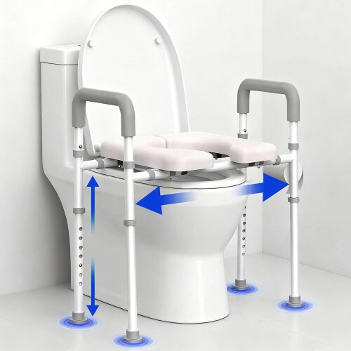 Raised Toilet Seat with Handles - Adjustable Height and Width, Elevated Toilet Riser with Handles, 400LBS Handicap Toilet Seat Risers for Seniors Elderly, Fit Any Toilet