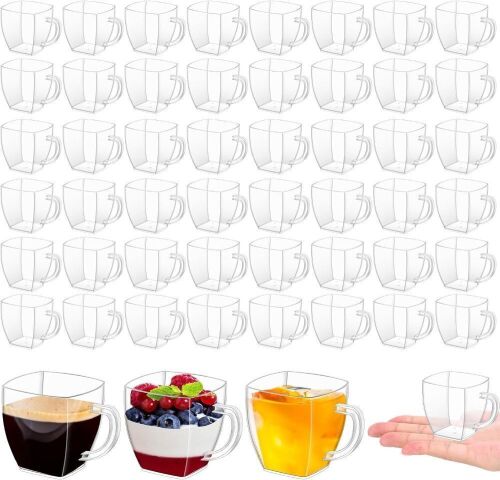 Mini Disposable Plastic Tea Cups with Handle, 2oz, 50pc