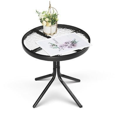 VINGLI 18-in W x 18-in L Waterproof Round Outdoor Side Table Black