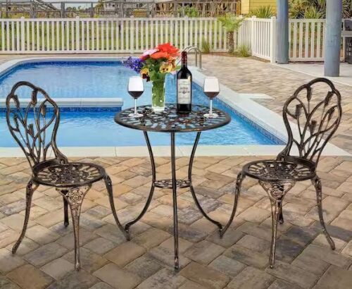 Tulip Design 3-Piece Cast Aluminum Outdoor Bistro Set