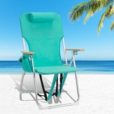 VINGLI 17-in Tall Backpack Beach Chair with Wooden Armrests