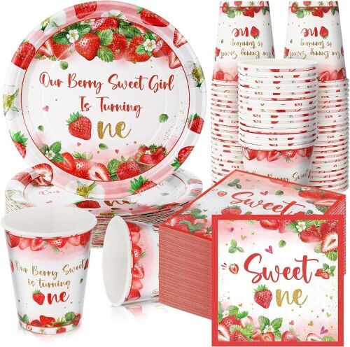 Strawberry 1st Birthday Party Tableware, 200pc