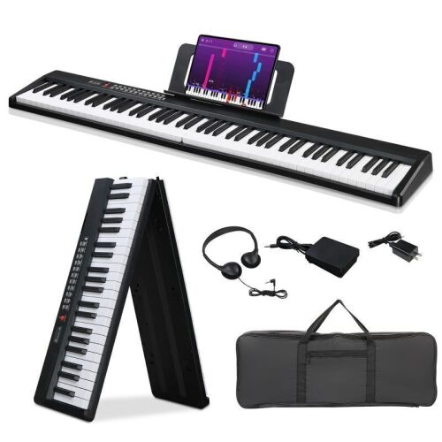 Glarry 88 Key Foldable Semi-Weighted Digital Keyboard Black