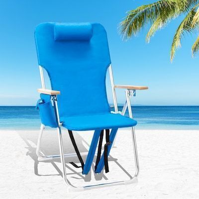 VINGLI 17-in Tall 4-Position Backpack Beach Chair with Wooden Armrests