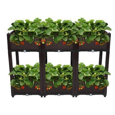 VINGLI 6-Pcs Square Raised Garden Bed Self-Watering Plastic Planter Black