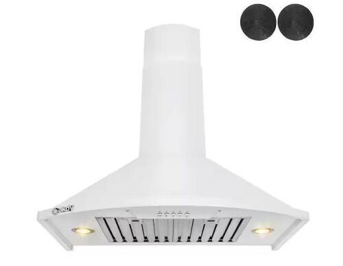 AKDY 30 in. 343 CFM Convertible Wall Mount White Painted Stainless Steel Kitchen Range Hood with Carbon Filters and LEDs