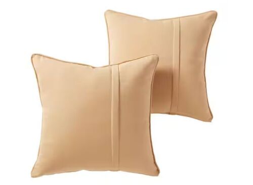 Sunbrella Canvas Wheat Square Outdoor Throw Pillow with Pleat, 2 pack