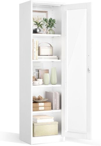 VINGLI Lockable Display Cabinet with Glass Door & 4 Adjustable Shelves, 65" Tall