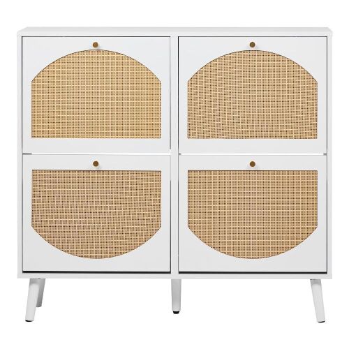 Rattan Shoe Cabinet with 4 Flip Drawers