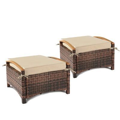 VINGLI 2-Pack Waterproof Wicker Outdoor Ottoma with Removable Cushions