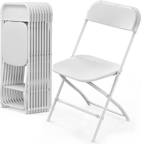 VINGLI 10 Pack White Plastic Folding Chairs