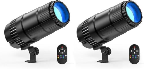 20W Pinspot Light with Remote, RGBWYP+Cyan LED Beam Spot Lights, 2 Pack