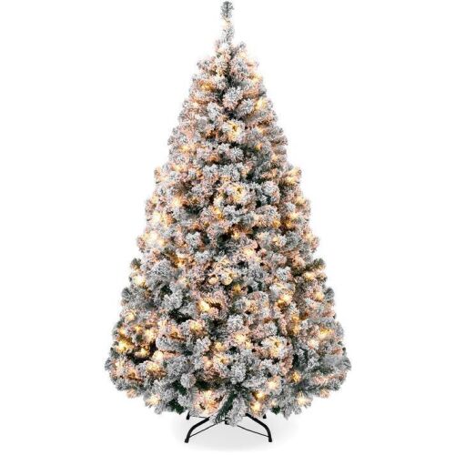 4.5' Pre-Lit Snow Flocked Artificial Pine Christmas Tree w/ Warm White Lights