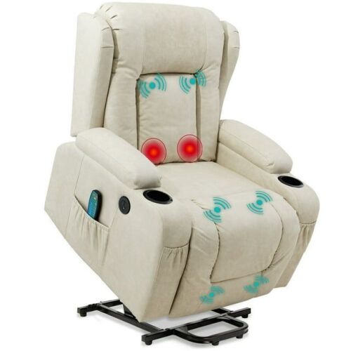 Electric Power Lift Recliner Massage Chair w/ Heat, USB Port, Cupholders - Small Cut in Fabric