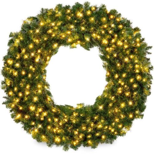 24" Pre-Lit Artificial Fir Christmas Wreath w/ LED Lights, Plug-In, PVC Tips