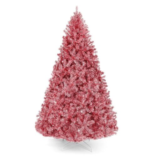 7.5' Prelit Pink Artificial Tinsel Christmas Tree w/ Foldable Stand