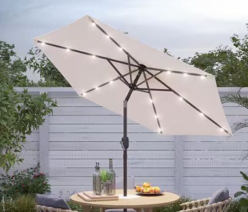 7.5 ft. Solar Lighted LED Patio Market Crank and Tilt Umbrella