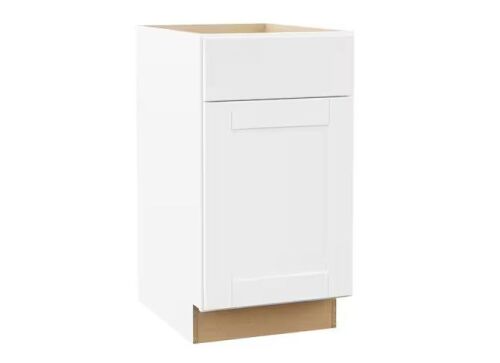 Hampton Bay Shaker 18 in. W x 24 in. D x 34.5 in. H Assembled Base Kitchen Cabinet in Satin White