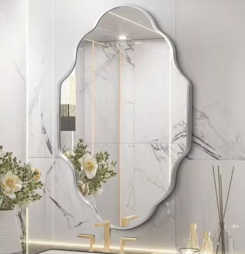 20 in. W x 36 in. H Scalloped Silver Aluminum Alloy Framed Wall Mirror