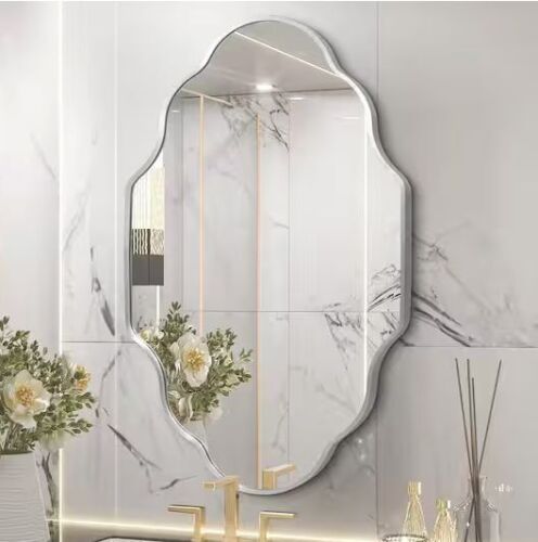 20 in. W x 36 in. H Scalloped Silver Aluminum Alloy Framed Wall Mirror