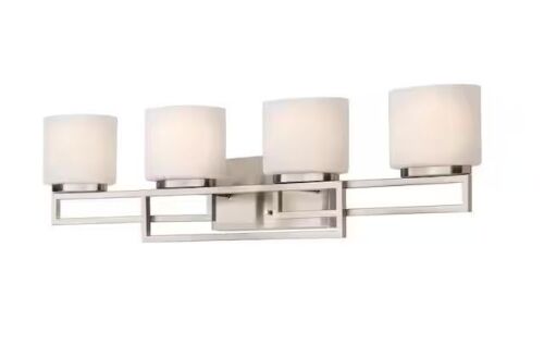 Home Decorators Collection Tustna 4-Light Brushed Nickel Bathroom Vanity Light with Opal Glass Shades