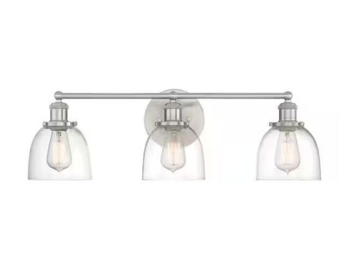 Home Decorators Collection Evelyn 26.75 in. 3-Light Brushed Nickel Vanity Light with Clear Glass Shades