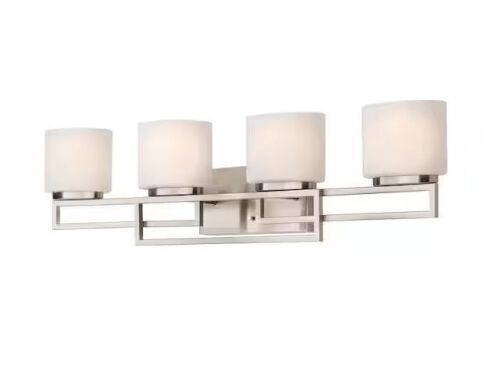 Home Decorators Collection Tustna 4-Light Brushed Nickel Bathroom Vanity Light with Opal Glass Shades
