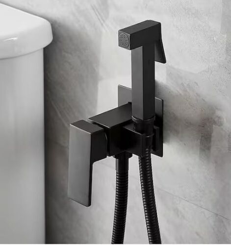 HOMEMYSTIQUE Wall Mount Handheld Bidet Faucet with Single-Handle and Mixer in Matte Black