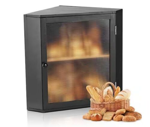 Black Corner Bamboo Bread Box