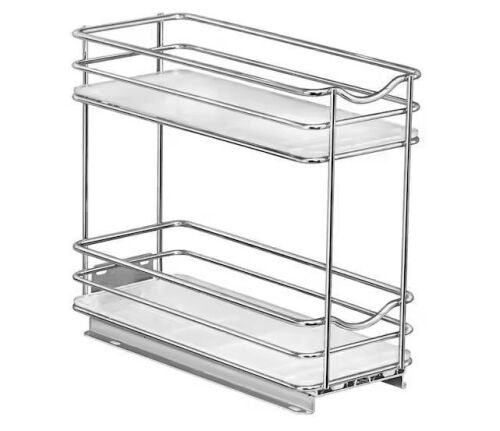 LYNK PROFESSIONAL Slide Out Spice Rack Pull Out Cabinet Organizer 4-1/4 in. Wide - Double, Chrome
