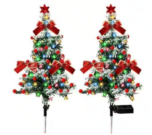 OGETFUUR 2-Piece 33 in. Waterproof Solar Christmas Trees Lights with 40 LED Lights, Decorative Stakes