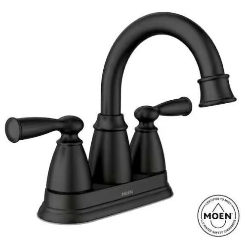 MOEN Banbury 4 in. Centerset Double Handle High-Arc Bathroom Faucet in Matte Black