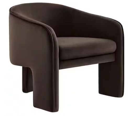 MODWAY Greer Comfy Barrel Accent Chair with 3 Legs in Chocolate Brown Performance Velvet