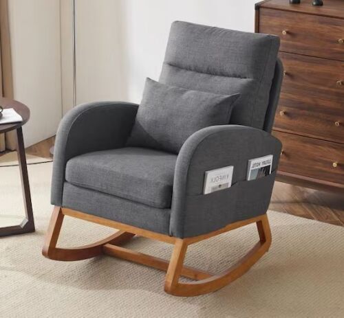 Gray Linen Rocker Armchair - No Instructions