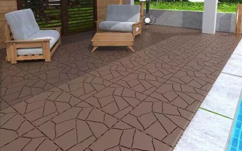 12 in. x 12 in. Brown Outdoor Modular Faux Stone Pattern Interlocking Deck Tile Floor Tile, DIY, 44-Pieces